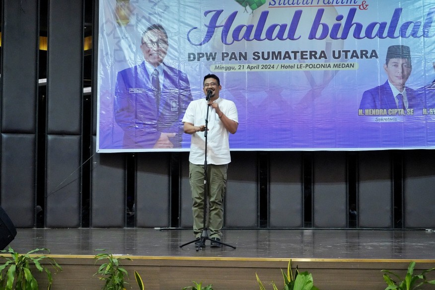Wali Kota Medan, Bobby Nasution Menghadiri Silaturahmi dan Halal Bi Halal DPW PAN Sumatera Utara, di Hotel Le Polonia, Minggu (21/4/2024)