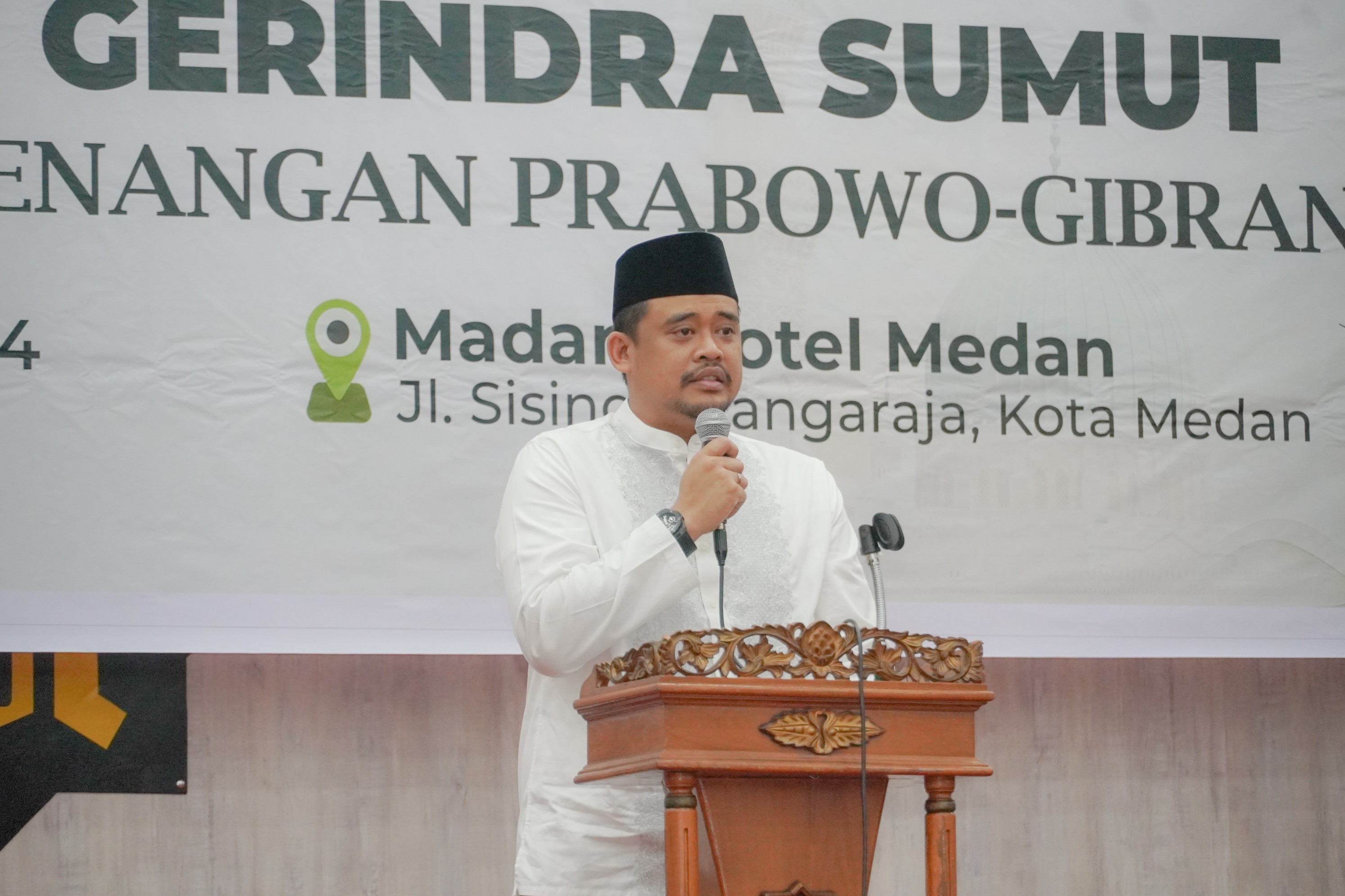 Wali Kota Medan, Bobby Nasution Menghadiri Buka Puasa Bersama Yang Digelar Dewan Pimpinan Daerah (DPD) Partai Gerindra Sumut di hotel Madani, Minggu (31/3/2024)