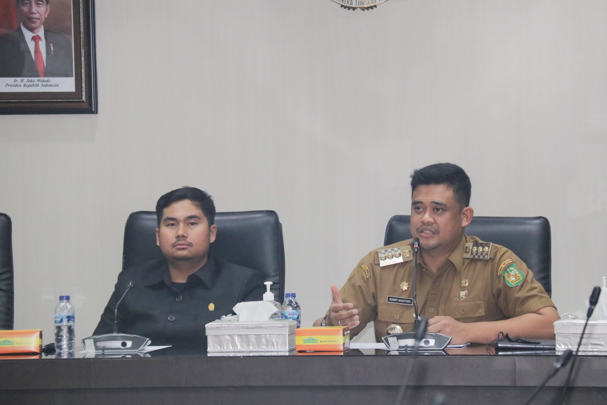 Wali Kota Medan, Bobby Nasution Menerima Kunjungan Pimpinan dan Anggota DPRD Provinsi Sumut Dapil I dan Dapil II ke Pemko Medan di Balai Kota, Selasa (21/6)