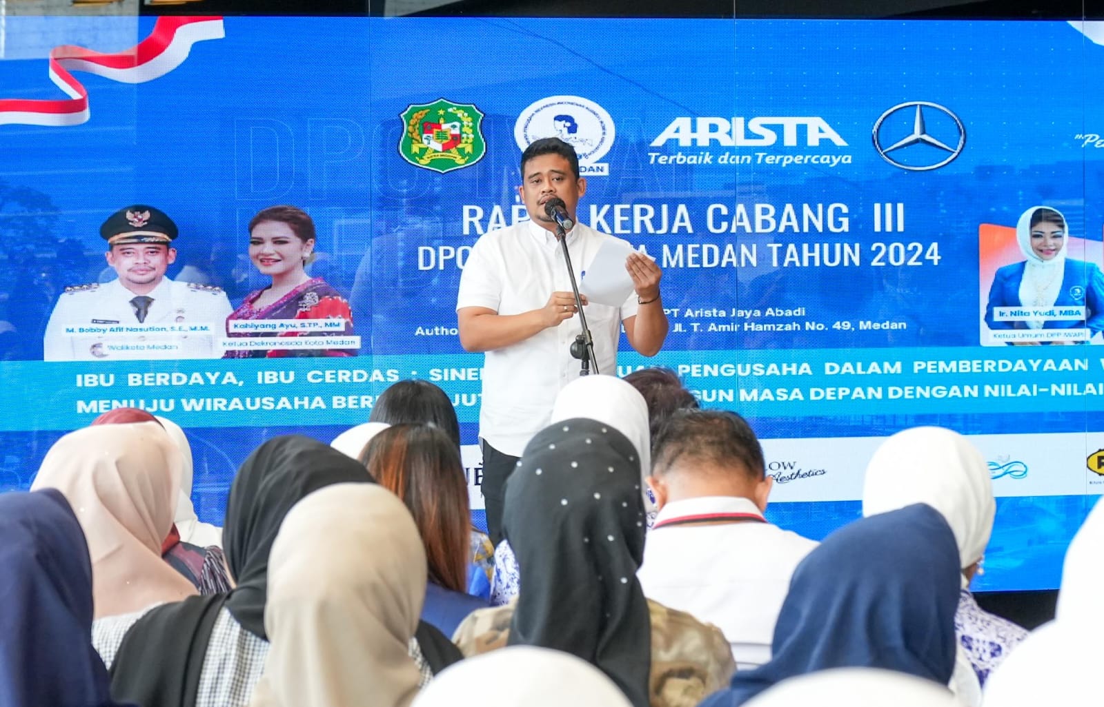 Wali Kota Medan, Bobby Nasution Menghadiri Rapat Kerja Cabang (Rakercab) III Iwapi Kota Medan Tahun 2024 di PT Arista Jaya Abadi, Jalan T. Amir Hamzah, Sabtu (7/9/2024)