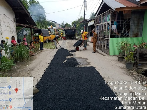 Dinas PU Terus Lakukan Perbaikan infrastruktur, Jalan Sidomulyo Medan Deli di Patching